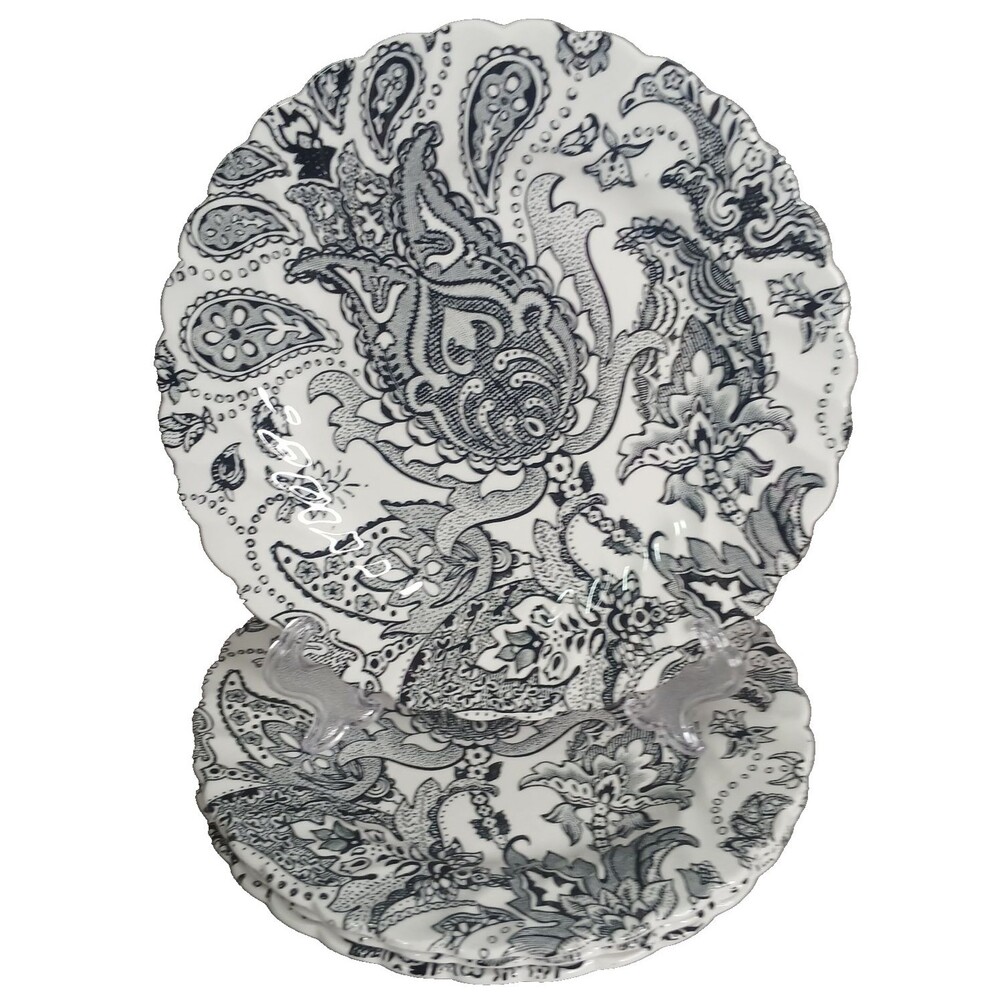 4 Johnson Brothers Paisley Black and White Bread and Butter Plates Vintage #2